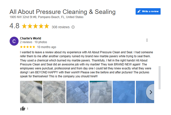 Pressure Washing Services in Coconut Greek – All About Pressure Clean & Seal 7 customer review boca raton