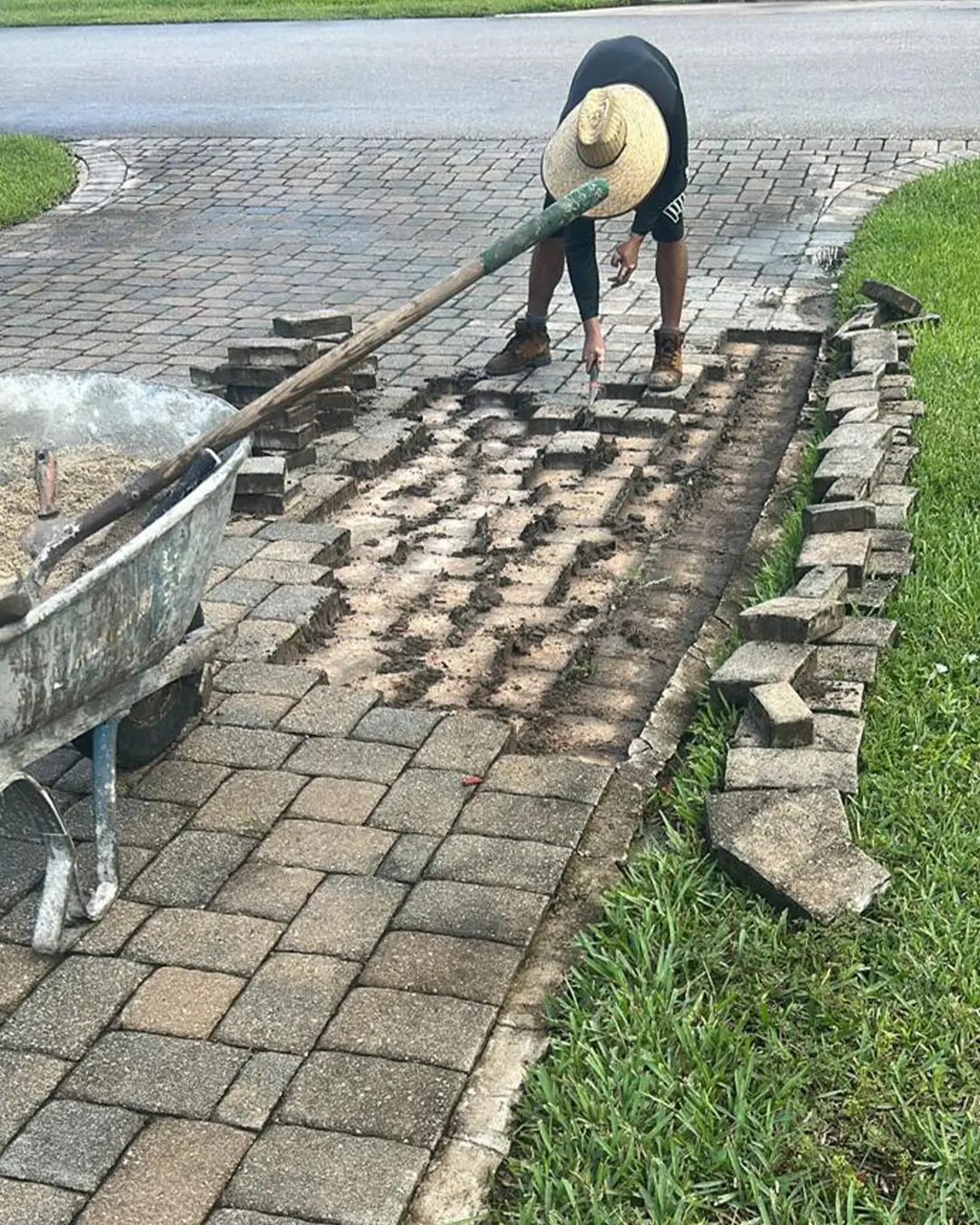 Paver area being repaired